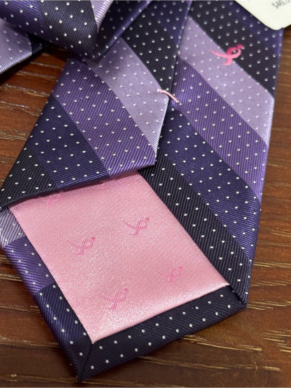 NWT Susan G Komen Men's Purple Striped Neck Tie Pink Ribbon - Knots for Hope - Picture 7 of 7